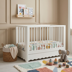 Cherish Natural Pine Wood Cot with Storage Drawer White