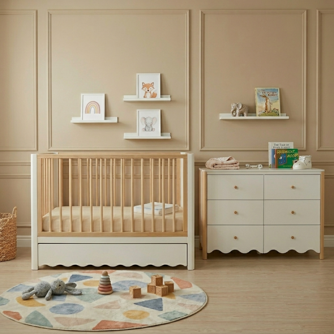 Cherish Natural Pine Wood Cot with Storage Drawer White Natural