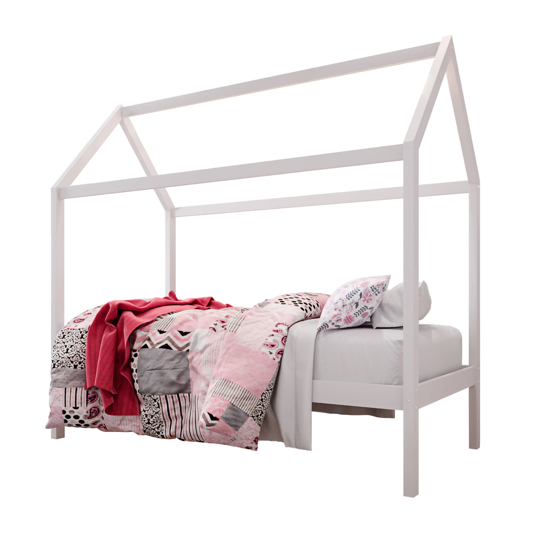 Doris Kids Single Solid Pine House Bed Frame in White