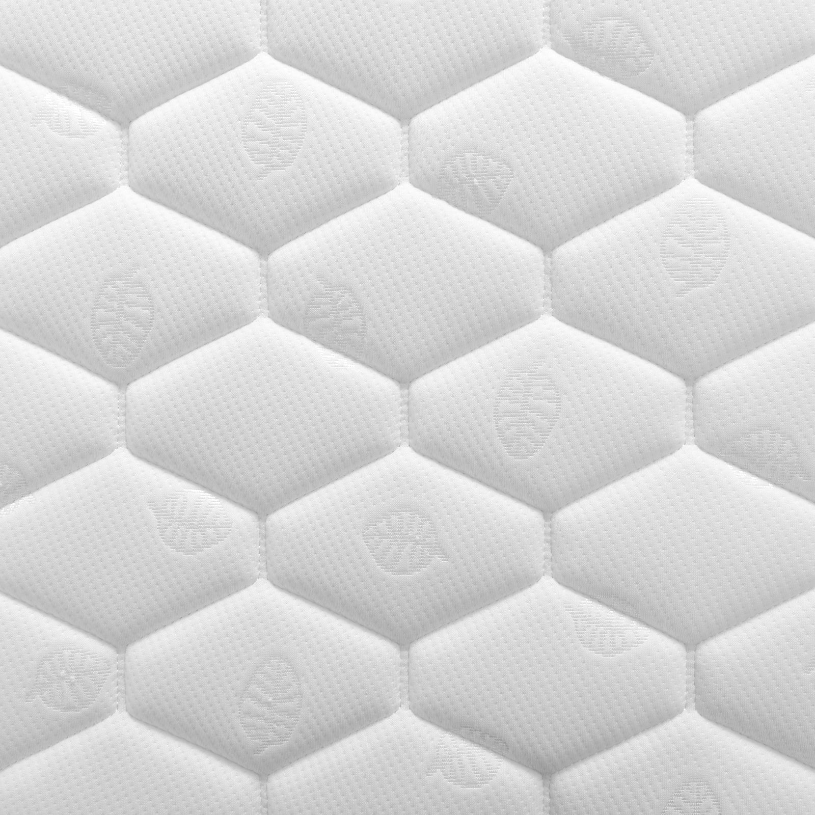 Close-up of Elisha & Thermis Bunk Bed & Mattress Set, highlighting the quilted, hexagon-patterned top surface of the white Thermis mattress, renowned for its comfort and hypoallergenic features.