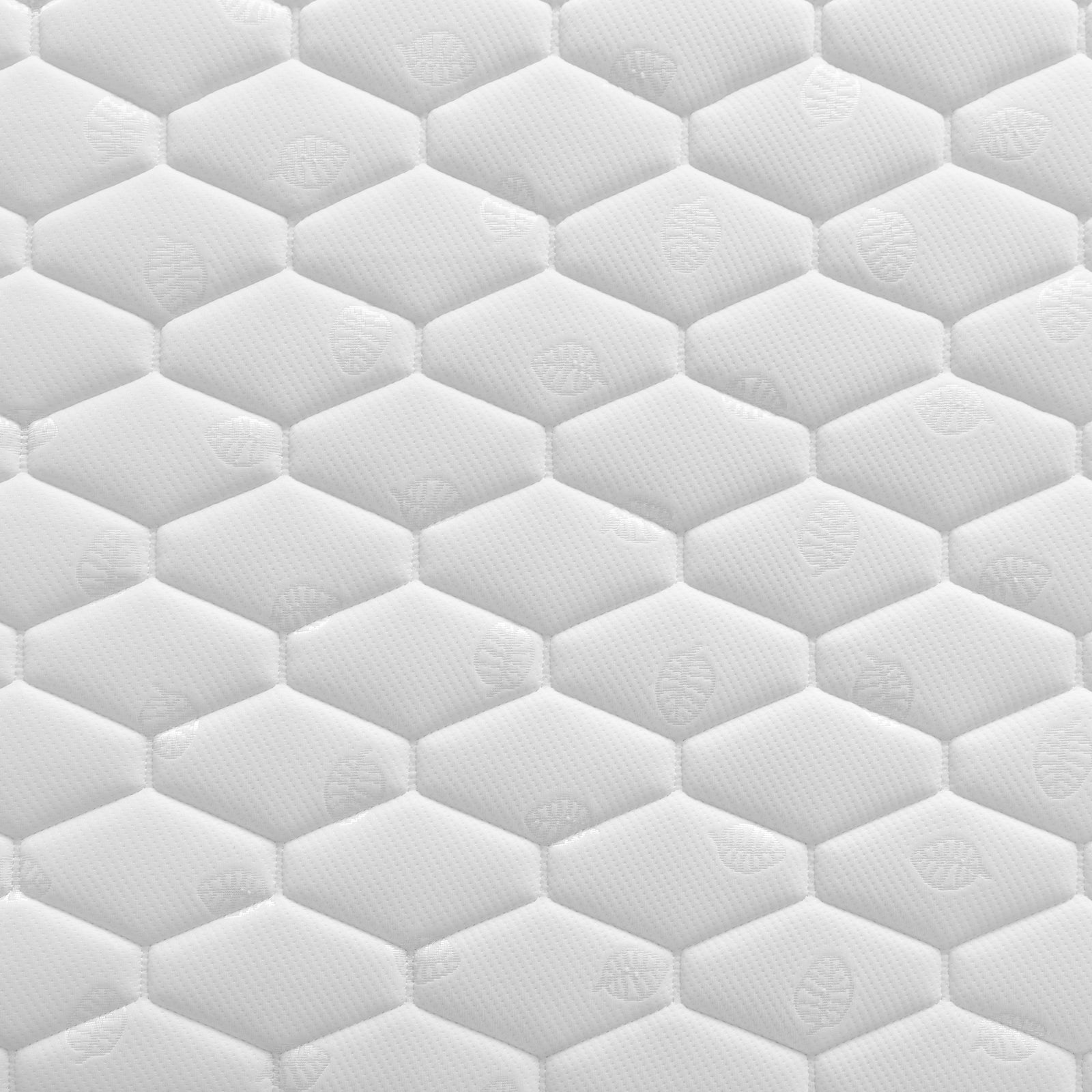 Close-up of the Elisha & Thermis Bunk Bed & Mattress Set in White & Natural, showcasing the mattress's quilted surface with a hexagonal honeycomb stitching pattern for added comfort.