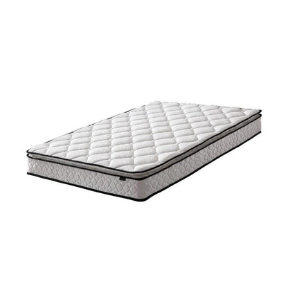 Aristos & Venus Bunk Bed & Mattress Package features a standalone white, quilt-padded Venus mattress with black trim, emphasizing its firm support, designed to complement the stylish, space-saving triple bunk bed setup.
