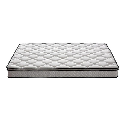 Aristos & Venus Bunk Bed & Mattress Package in White & Natural features a quilt-patterned mattress with a white cover and black trim, complementing the space-saving triple bunk bed design.