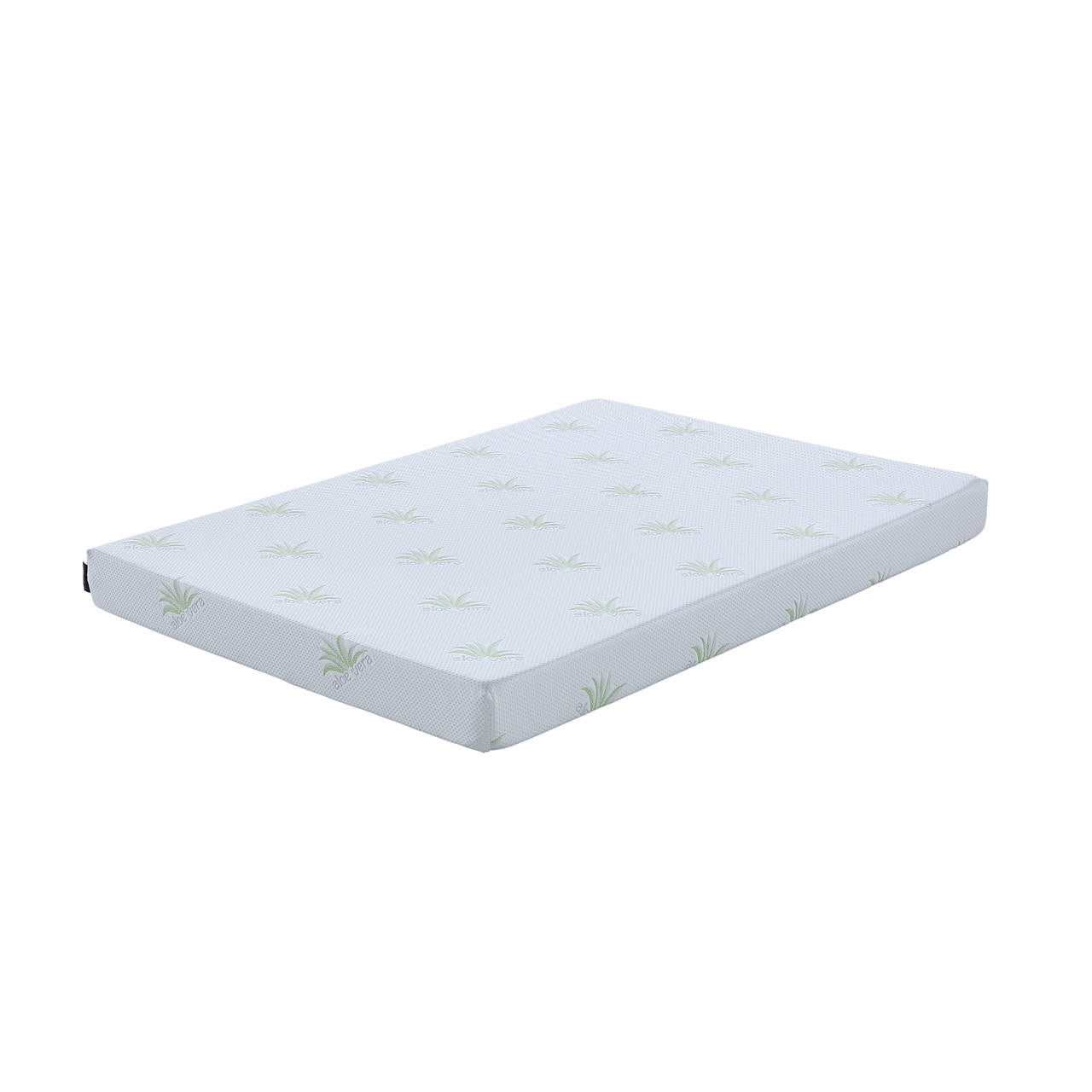 Flavia Timber Bunk Bed & Junior Mattress Package - White, featuring a rectangular foam mattress with a white cover printed with aloe-vera leaf motifs, offering style, comfort, and efficient space utilization.