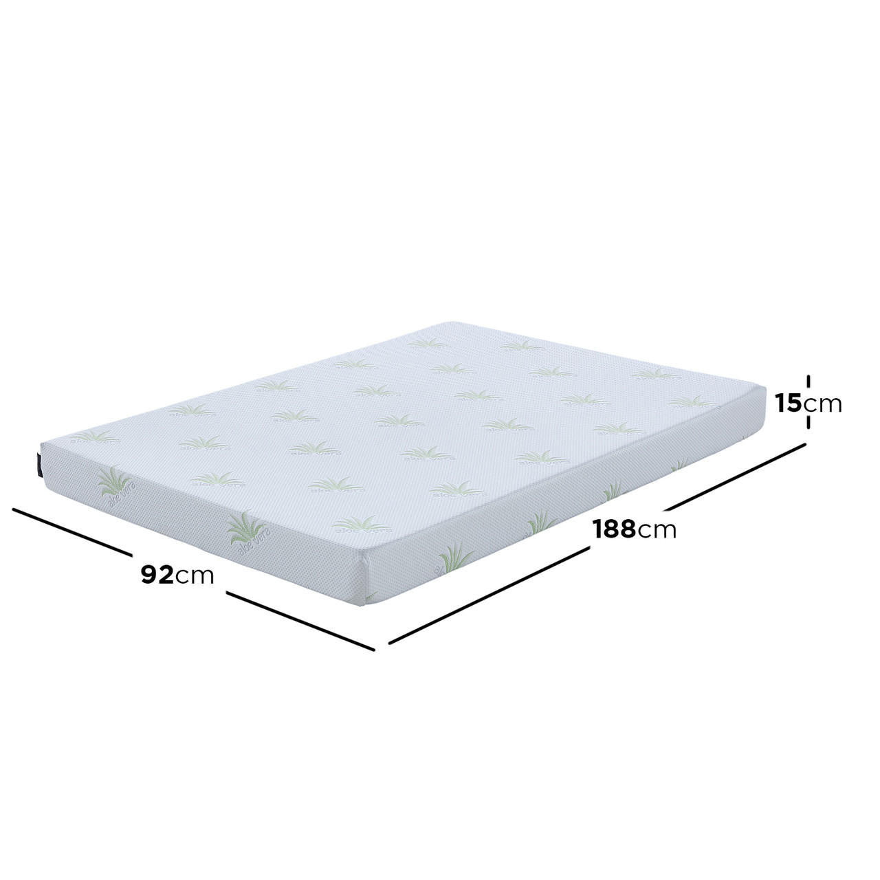 Flavia Timber Bunk Bed & Junior Mattress Package - White features a slim foam mattress with an aloe-vera–infused cover, measuring 92 cm by 188 cm by 15 cm, paired with a stylish white bunk bed.
