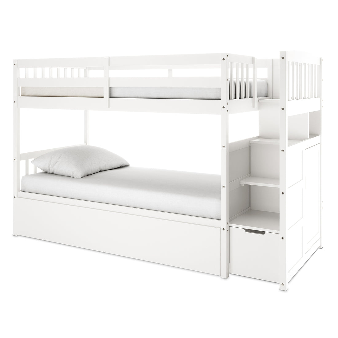 Flavia Timber Bunk Bed with Storage Staircase - White