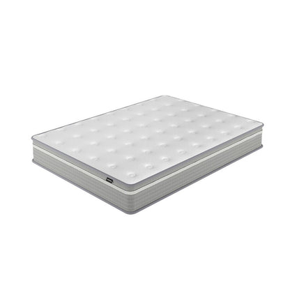 Ginnie Boucle Bed & Oriona Mattress - Double Cream, featuring a plush, curved bouclé headboard and a thick, supportive Oriona mattress, designed for superior comfort and modern elegance.