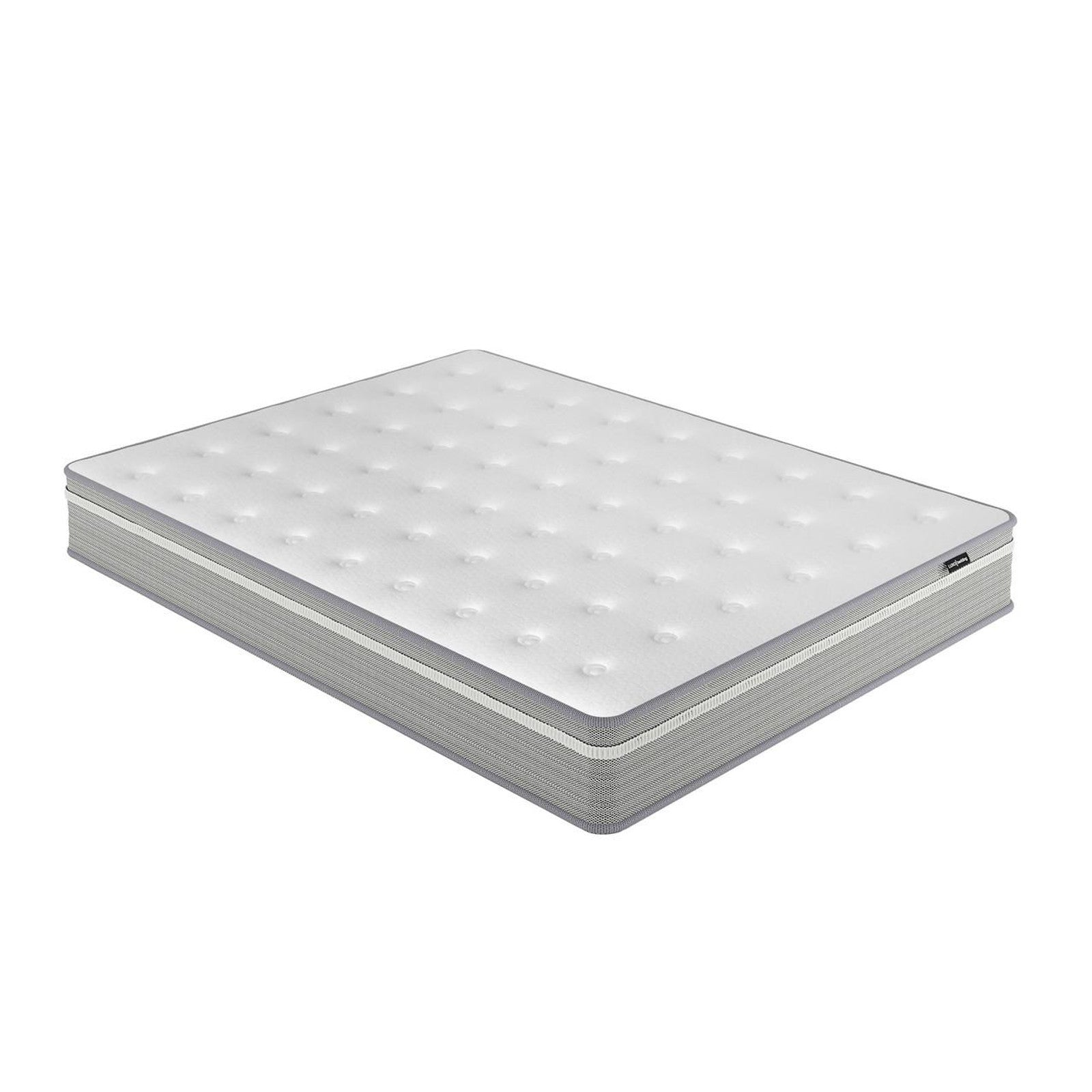 Ginnie Bouclé Bed & Oriona Mattress - Queen Cream on a white background, showcasing the plush curved headboard and thick mattress, highlighting the modern, minimalist design and luxurious texture.