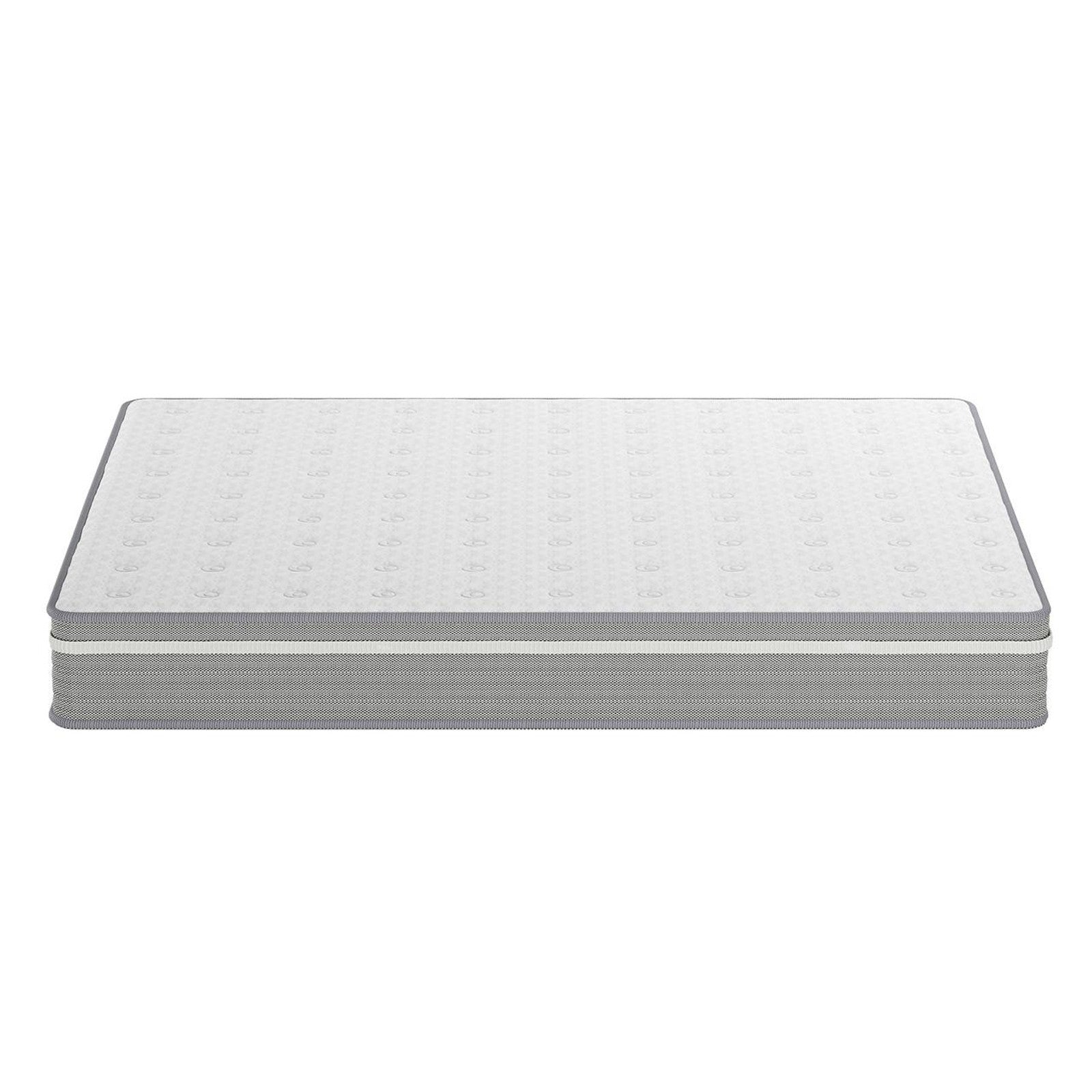 Ginnie Boucle Bed & Oriona Mattress - Queen Cream: Elegant bouclé bed frame with a curved headboard and plush mattress, showcasing modern design and comfort for restful sleep.