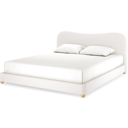 Ginnie Boucle Bed & Oriona Mattress - Super King featuring a plush curved headboard, luxurious bouclé fabric, and a supportive, breathable mattress, displayed in a modern bedroom setting.