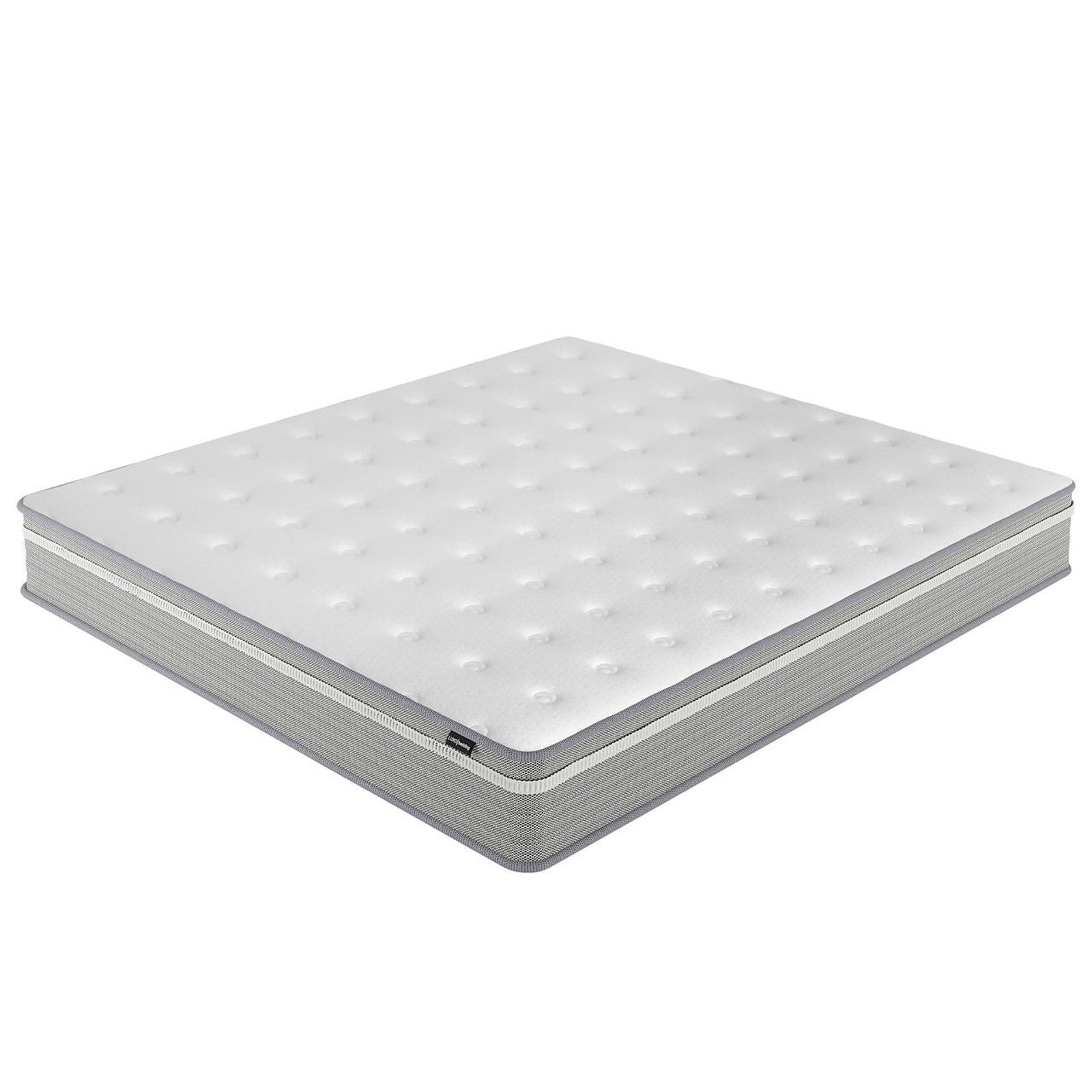 Ginnie Boucle Bed & Oriona Mattress - Super King: A sleek bed frame with a curved headboard, paired with a plush, pocket spring mattress, showcasing modern design and comfort.