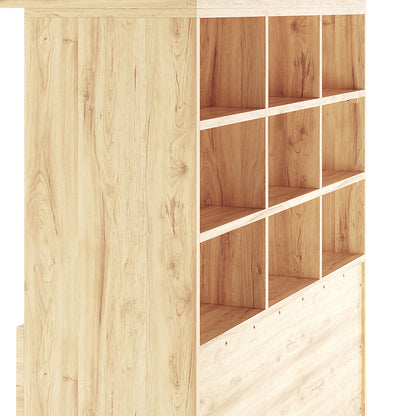 Gio Double Wooden Storage Loft Bed with Desk in Natural, featuring a light-wood storage unit with nine square cubbyholes, showcasing a natural oak-style grain, designed for organizing books and toys.