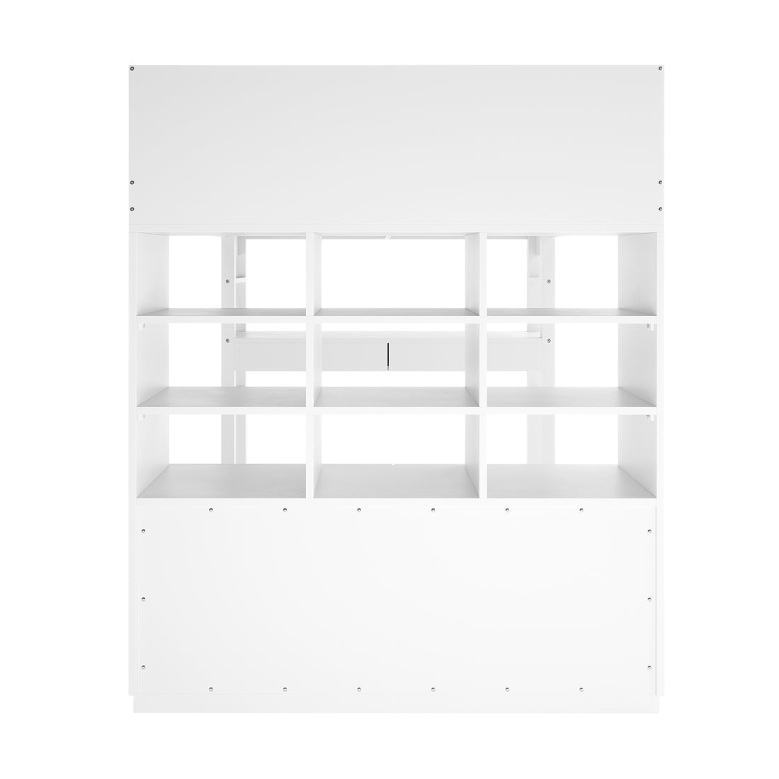 Gio & Vesta Double Storage Loft Bed & Mattress Set in White: A sleek, multifunctional storage unit with open cubby-style shelves, ideal for compact spaces, combining practicality and modern design.