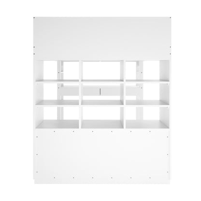 Gio & Vesta Double Storage Loft Bed & Mattress Set in White: A sleek, multifunctional storage unit with open cubby-style shelves, ideal for compact spaces, combining practicality and modern design.