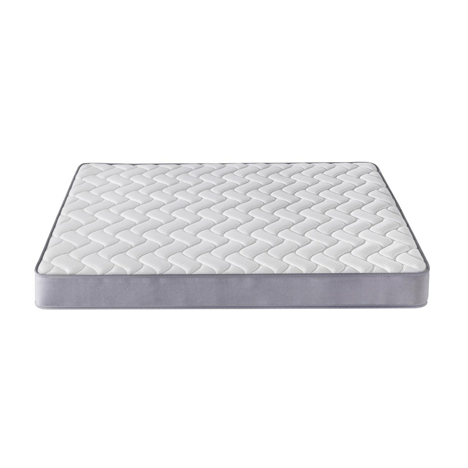 Gio & Vesta Double Storage Loft Bed & Mattress Set features a white quilted mattress with gray sides, ideal for compact spaces with integrated storage and study features for versatile bedroom use.