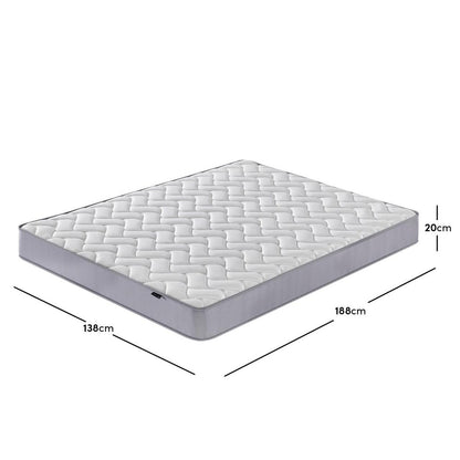 Gio & Vesta Double Storage Loft Bed & Mattress Set in White features a rectangular Vesta mattress with a quilt-patterned top, measuring 138 cm by 188 cm, providing a supportive sleep surface.
