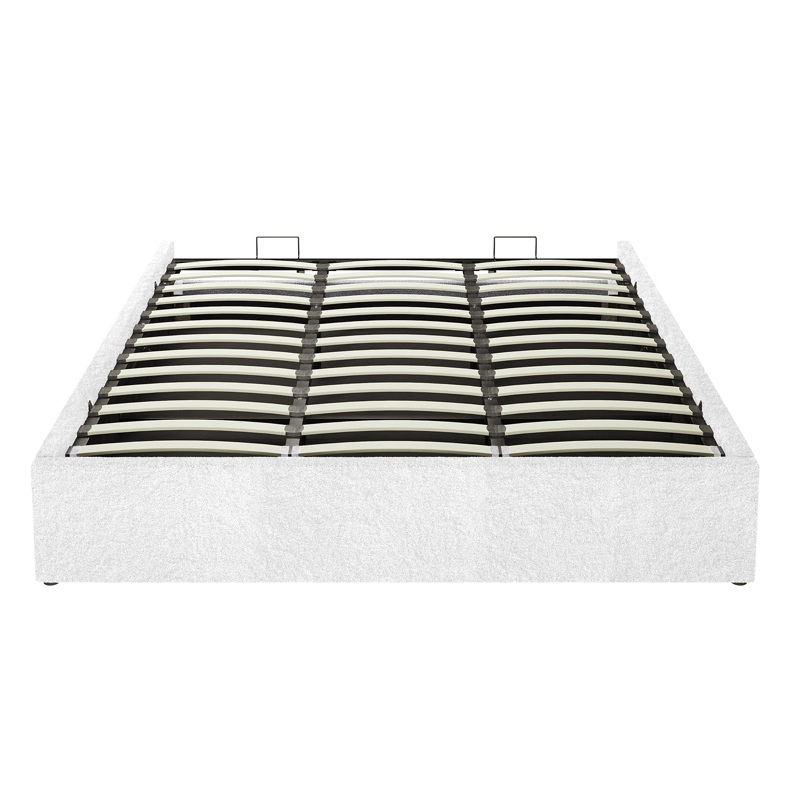 Aquila & Fabia Bed Package - Cream White King features a platform-style base with curved wooden slats in a metal frame, upholstered in white, designed for a luxurious bed setup.