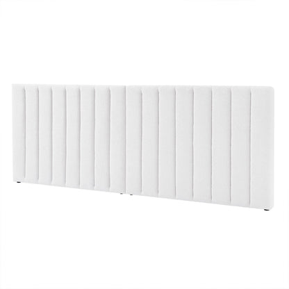 Aquila King Extra Wide Bouclé Headboard in Cream White, featuring freestanding design, textured vertical channel tufting, and small feet for stability, offering plush comfort and a grand visual statement.