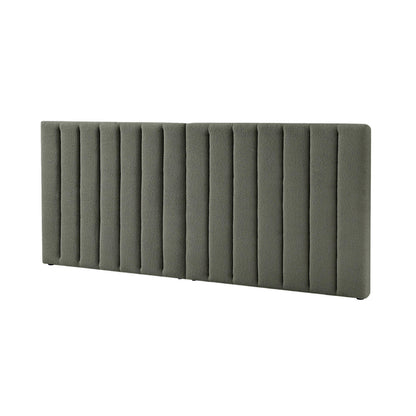 Aquila Queen Boucle Headboard & Fabia Storage Bed Base Set in Green showcases a wide, tufted, boucle-style fabric headboard paired with a practical gas lift storage bed base.