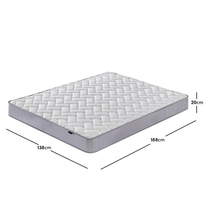 Harel & Vesta Slide Bunk Bed & Vesta Mattress Set in Natural features a quilted white top and gray sides mattress on a timber bunk bed with a slide and safety rails.