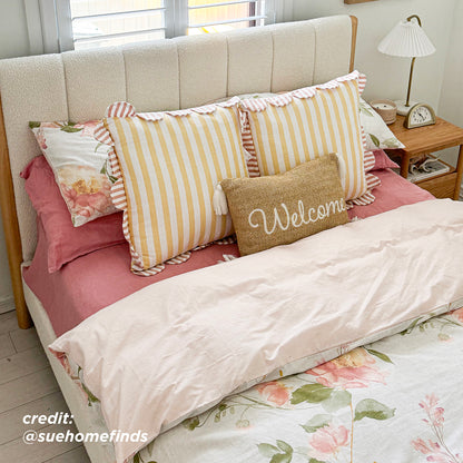 Harper Boucle Double Bed Frame – Eggshell White; features soft boucle upholstery, a padded headboard, and elegant timber accents, highlighting modern style and comfort in a compact, functional design.