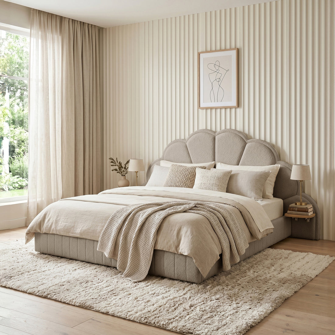 Clove King Storage Bed Base Set in Warm Beige