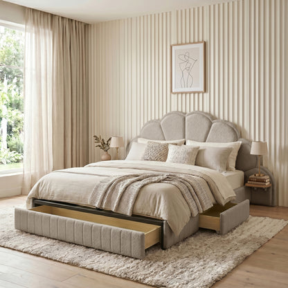 Clove King Storage Bed Base Set in Warm Beige