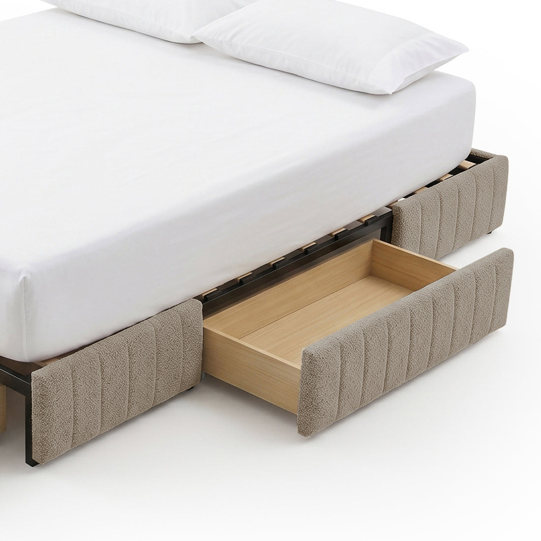 Clove King Storage Bed Base Set in Warm Beige