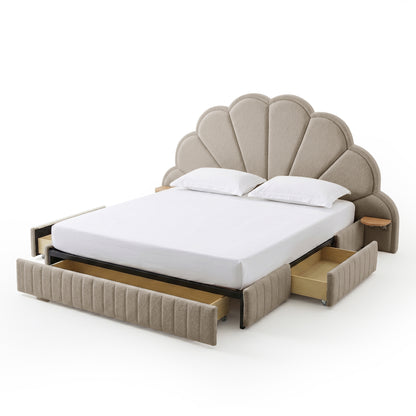 Clove King Storage Bed Base Set in Warm Beige