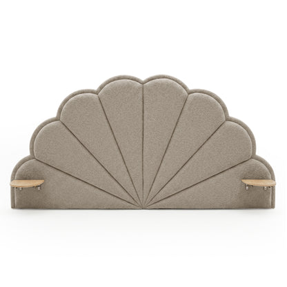 Clove King Scallop-Fan Headboard in Warm Beige Boucle