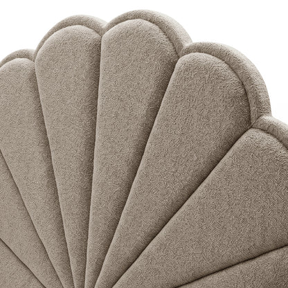 Clove King Scallop-Fan Headboard in Warm Beige Boucle