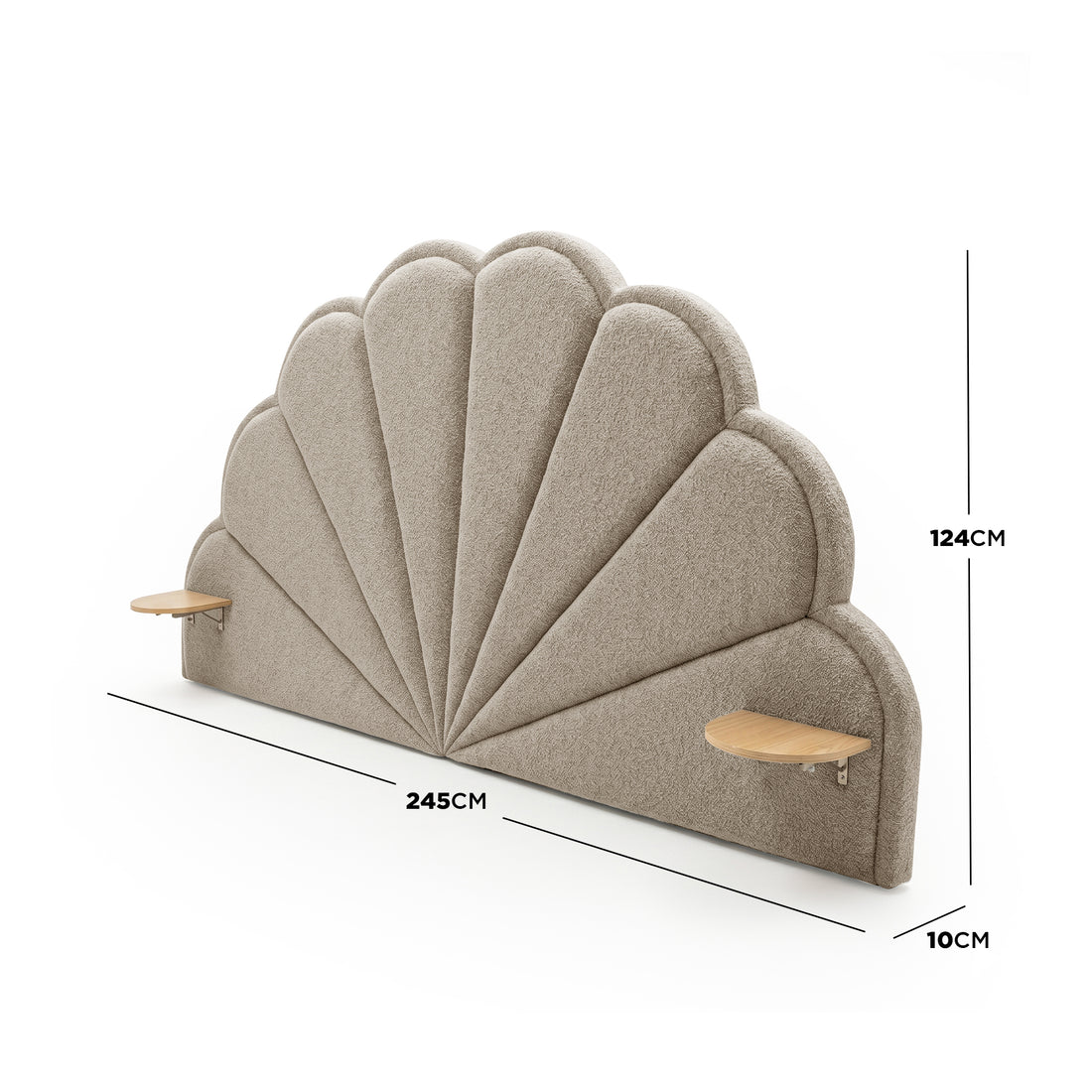 Clove King Scallop-Fan Headboard in Warm Beige Boucle