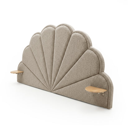 Clove King Scallop-Fan Headboard in Warm Beige Boucle