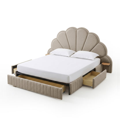 Clove Queen Storage Bed Base Set in Warm Beige