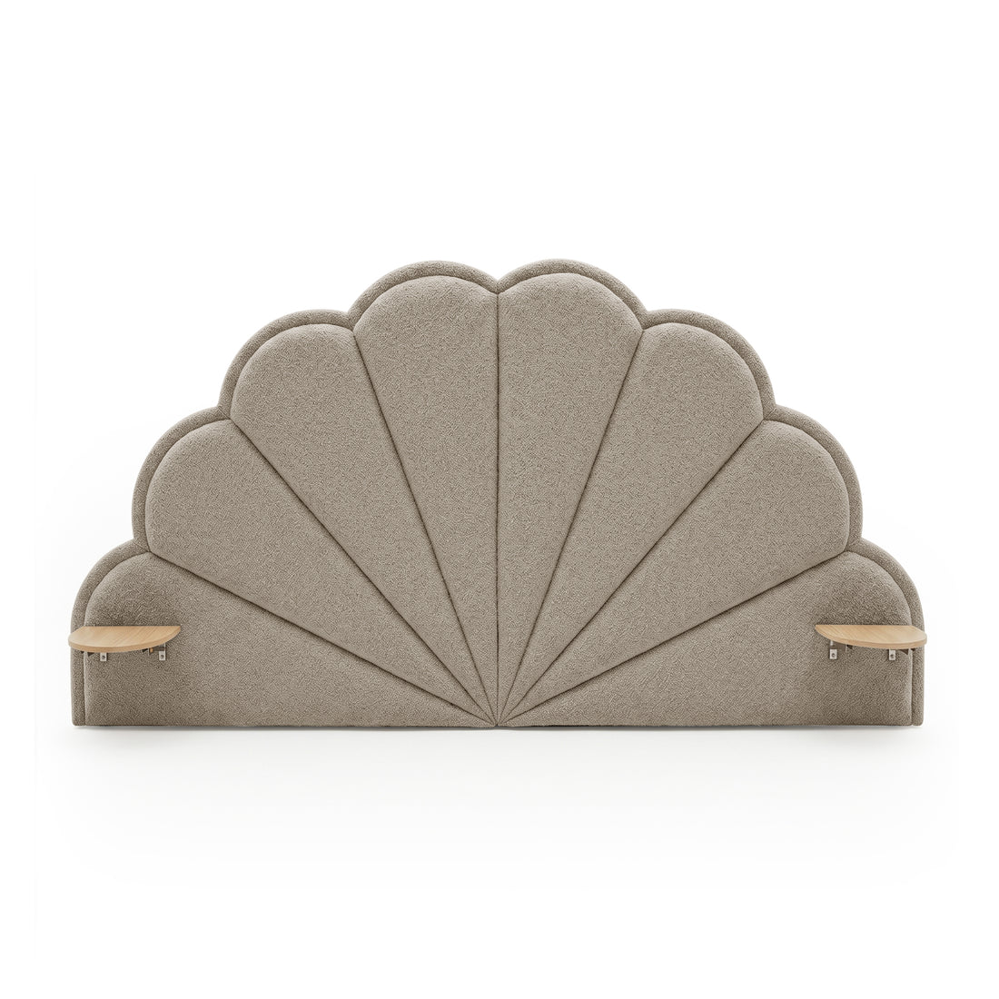 Clove Queen Scallop-Fan Headboard in Warm Beige Boucle