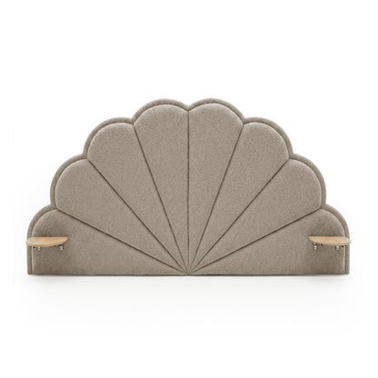 Clove Queen Scallop-Fan Headboard in Warm Beige Boucle