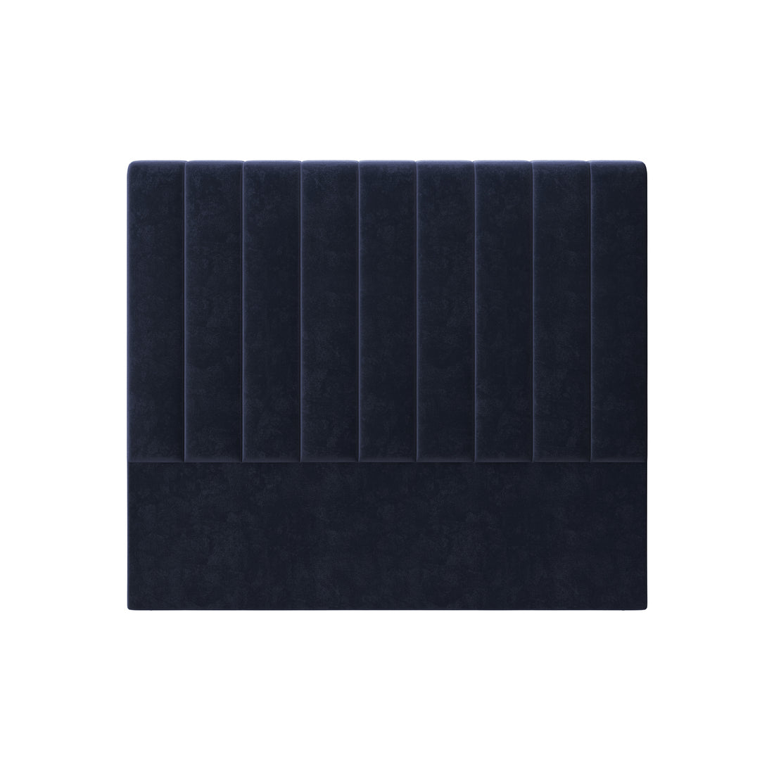Gratiana Upholstered Velvet Headboard – Queen: A plush, navy velvet headboard with a curved silhouette and detailed stitching, offering a blend of Art Deco sophistication and modern minimalism.