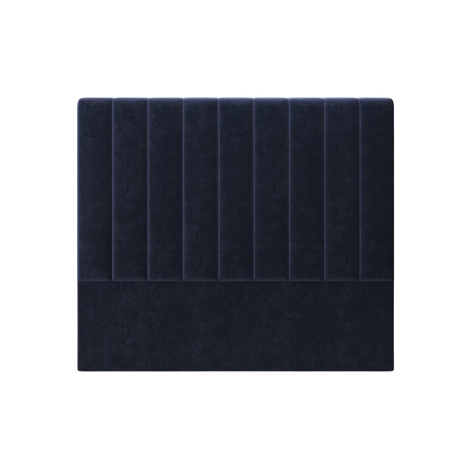 Gratiana Upholstered Velvet Headboard – Queen: A plush, navy velvet headboard with a curved silhouette and detailed stitching, offering a blend of Art Deco sophistication and modern minimalism.
