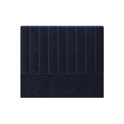 Gratiana Upholstered Velvet Headboard – Queen: A plush, navy velvet headboard with a curved silhouette and detailed stitching, offering a blend of Art Deco sophistication and modern minimalism.
