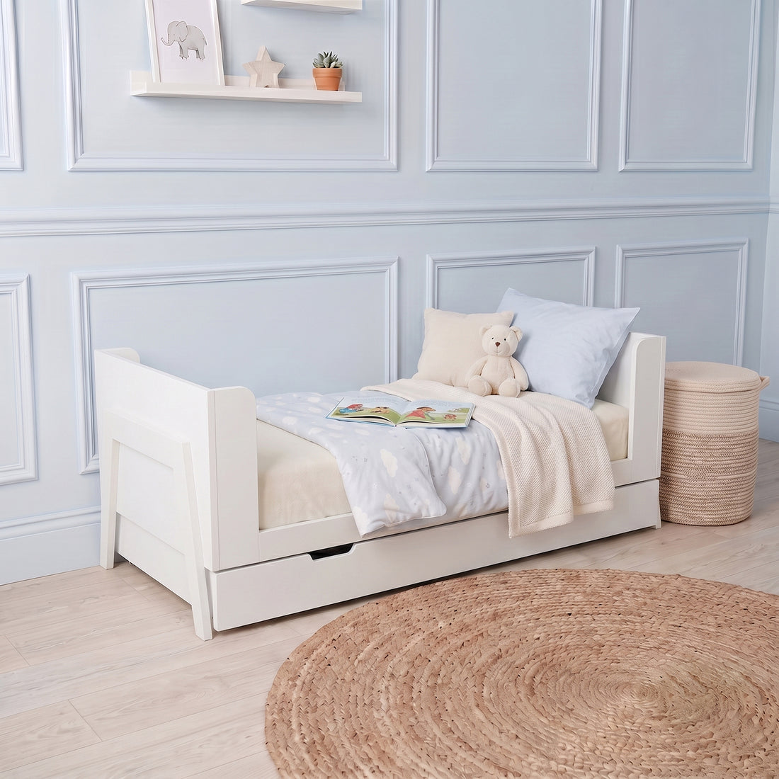Hushly Baby Cot with Storage Drawer in White