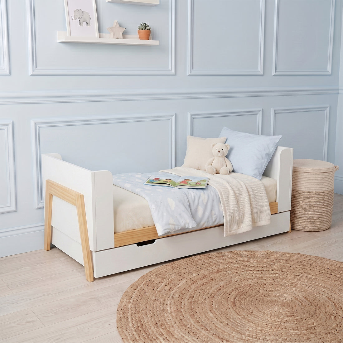 Hushly Baby Cot with Storage Drawer in Natural