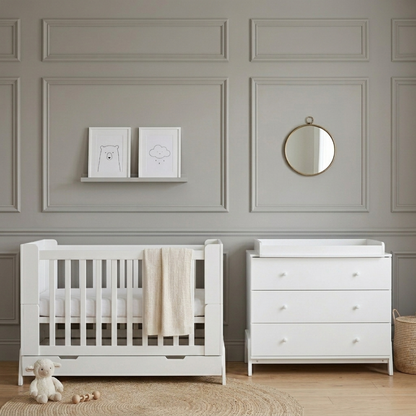 Hushly Baby Cot with Storage Drawer in White