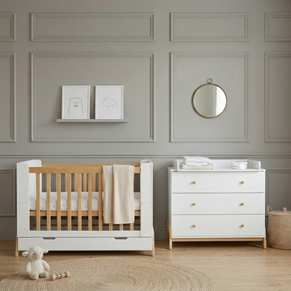 Hushly Baby Cot with Storage Drawer in Natural