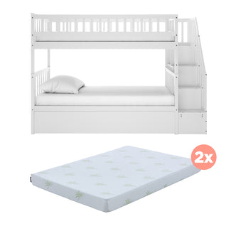 Jessica Timber Bunk Bed & Junior Mattress Package - White