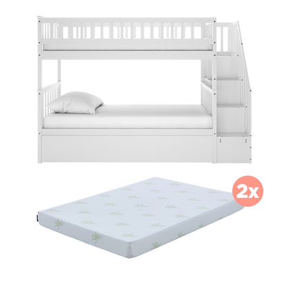 Jessica Timber Bunk Bed & Junior Mattress Package - White