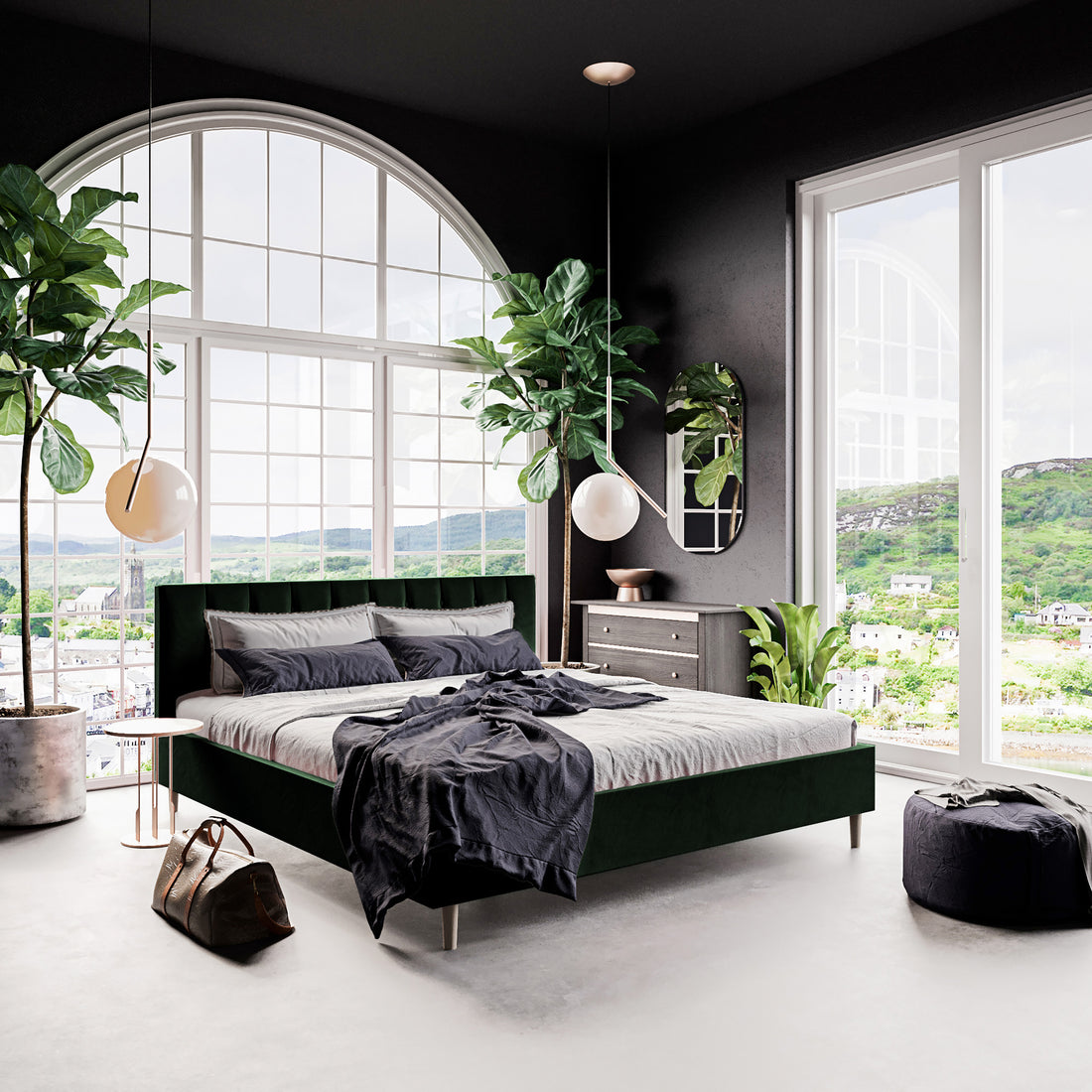 Kelly King Velvet Bed Frame showcases vertical tufting and solid wood construction, offering a luxurious, stable foundation for your bedroom. The elegant headboard design enhances comfort and style.