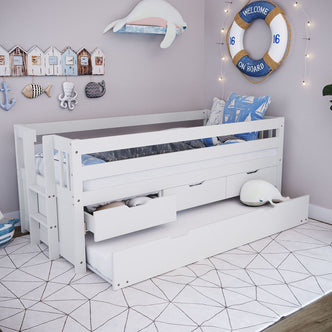 Kiki Solid Pine Bed with Junior Mattress – White