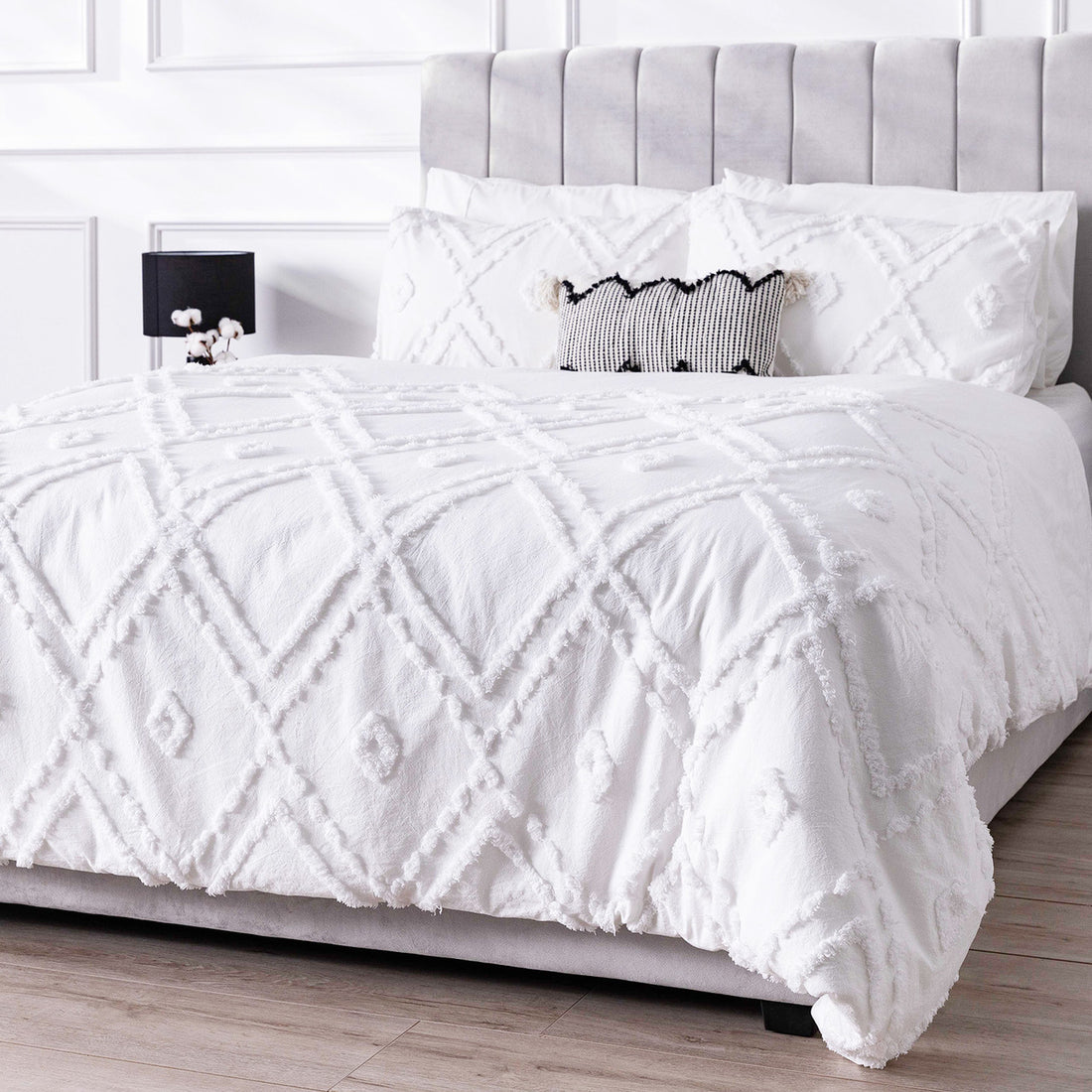 Bloom Double 6pc Cotton Quilt Cover Set - White-Lifestyle