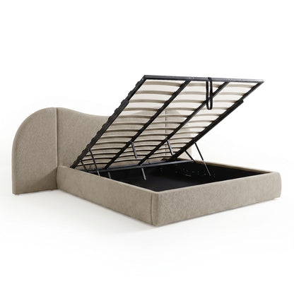 Lila King Boucle Gas Lift Storage Bed Frame in Beige