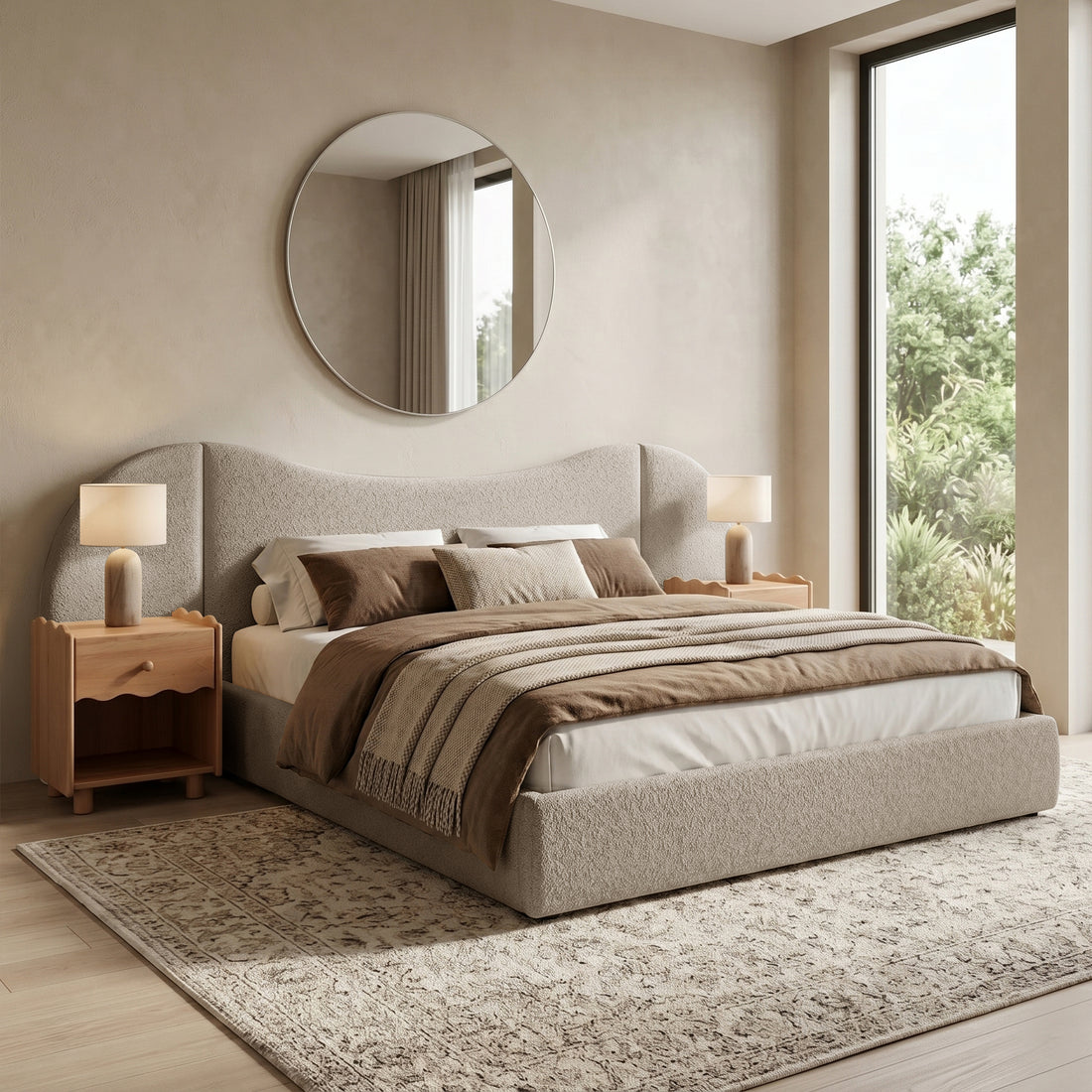 Lila King Boucle Gas Lift Storage Bed Frame in Beige